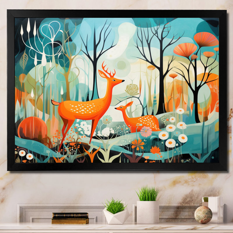 Teal Mid Century Mod Nature - Animals Canvas Wall Art, H 12 po x l 20 po x P 1 po, Cadre simple noir