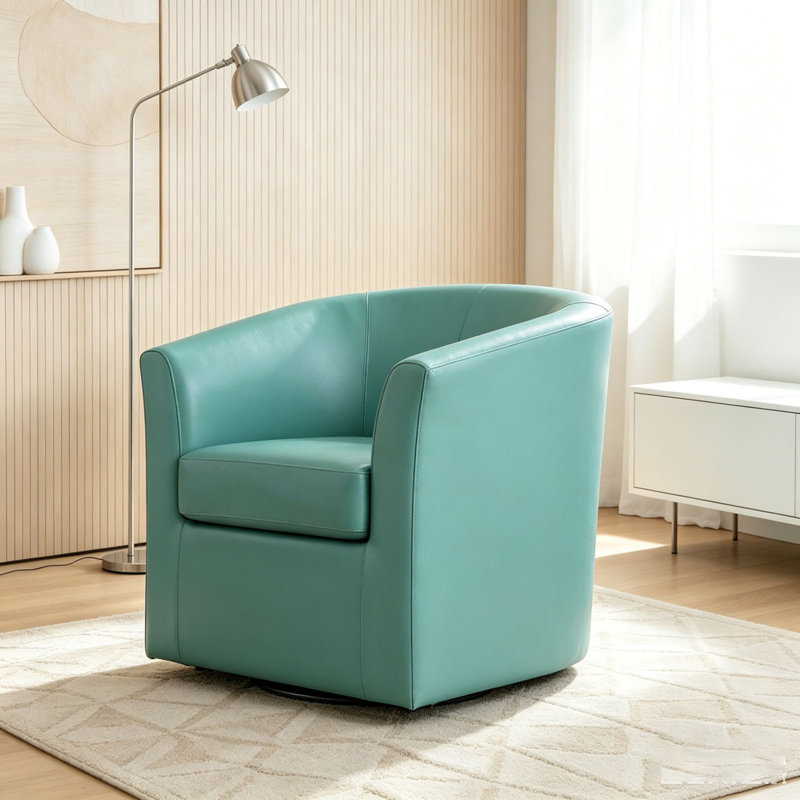 Fauteuil demi-tonneau pivotant en similicuir, Turquoise
