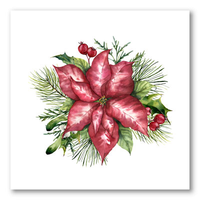 " Holly Mistletoe Berries & Christmas Fir Branch III " Painting Print