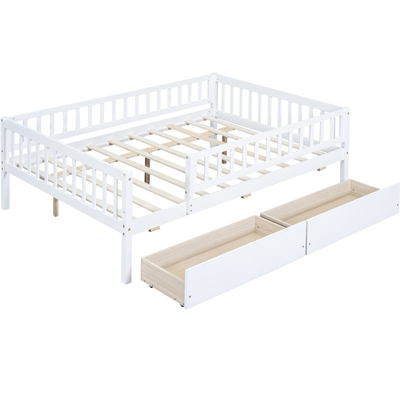 White Full Size Daybed - Wood, Two Drawers, Bedroom Essential With Extendable Drawers Solid Multi-Purpose