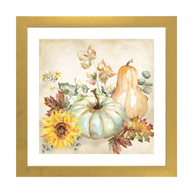 «Watercolor Harvest Pumpkin II» par Tre Sorelle Studios - reproduction d'art, H 24 po x l 24 po x p 1 po, Papier encadré doré