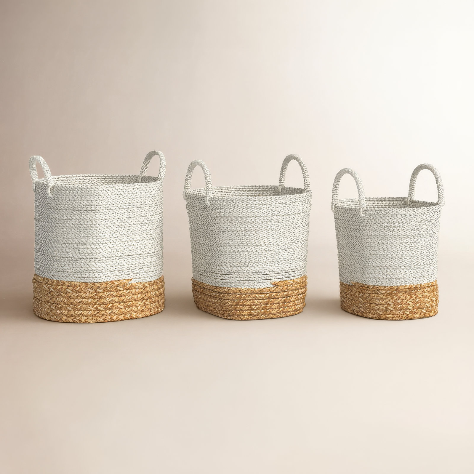 Madura Handmade Coastal Seagrass Decorative Basket - Set of 3, White
