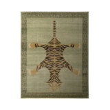 Classic Pictorial Tiger Rug Green Orange Custom Pattern By Rug & Kilim