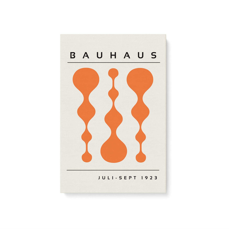 Affiche rétro Bauhaus II , H 12 po x l 8 po, Toile tendue orange, Sans cadre