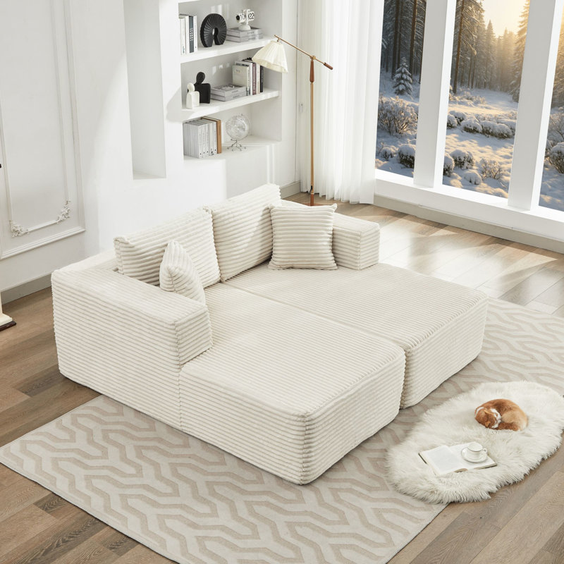 Canapé double modulaire 106 po Cloud, Velours côtelé beige, H 32,71 po x l 74,99 po x P 71,99 po