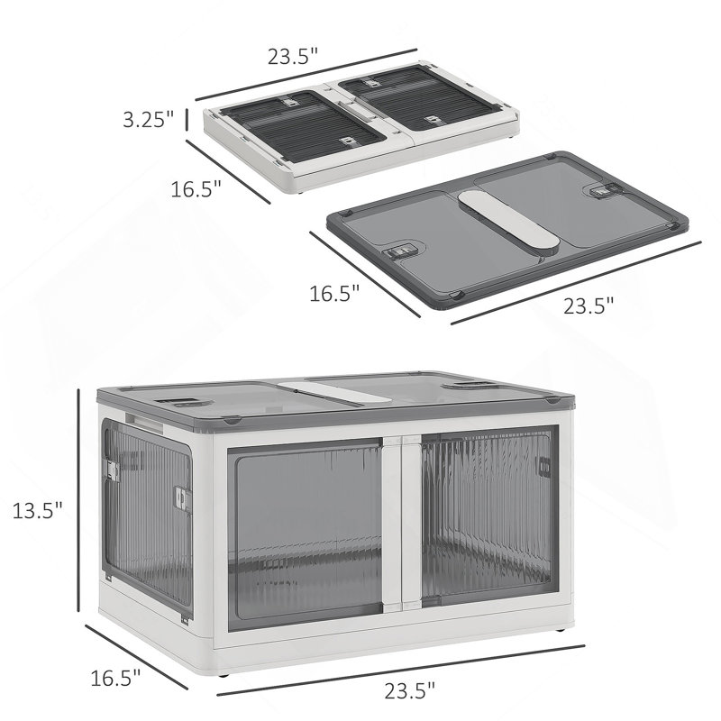 Bacs de rangement empilables avec couvercles, roues et pliables, Blanc