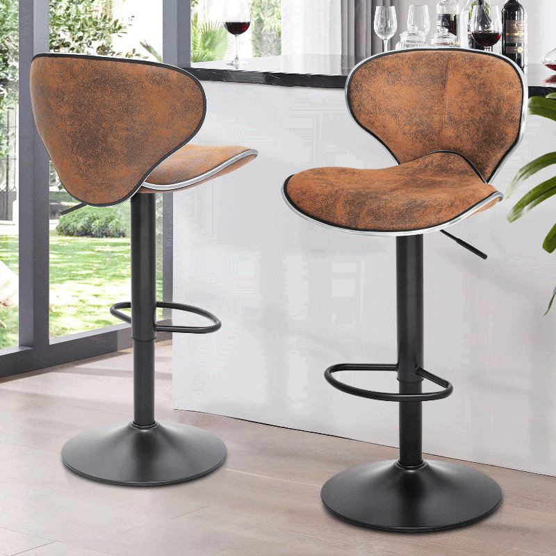 PU Leather Upholstered Swivel Bar Stools, Adjustable Counter Height Barstools Chairs with Footrest, Brown