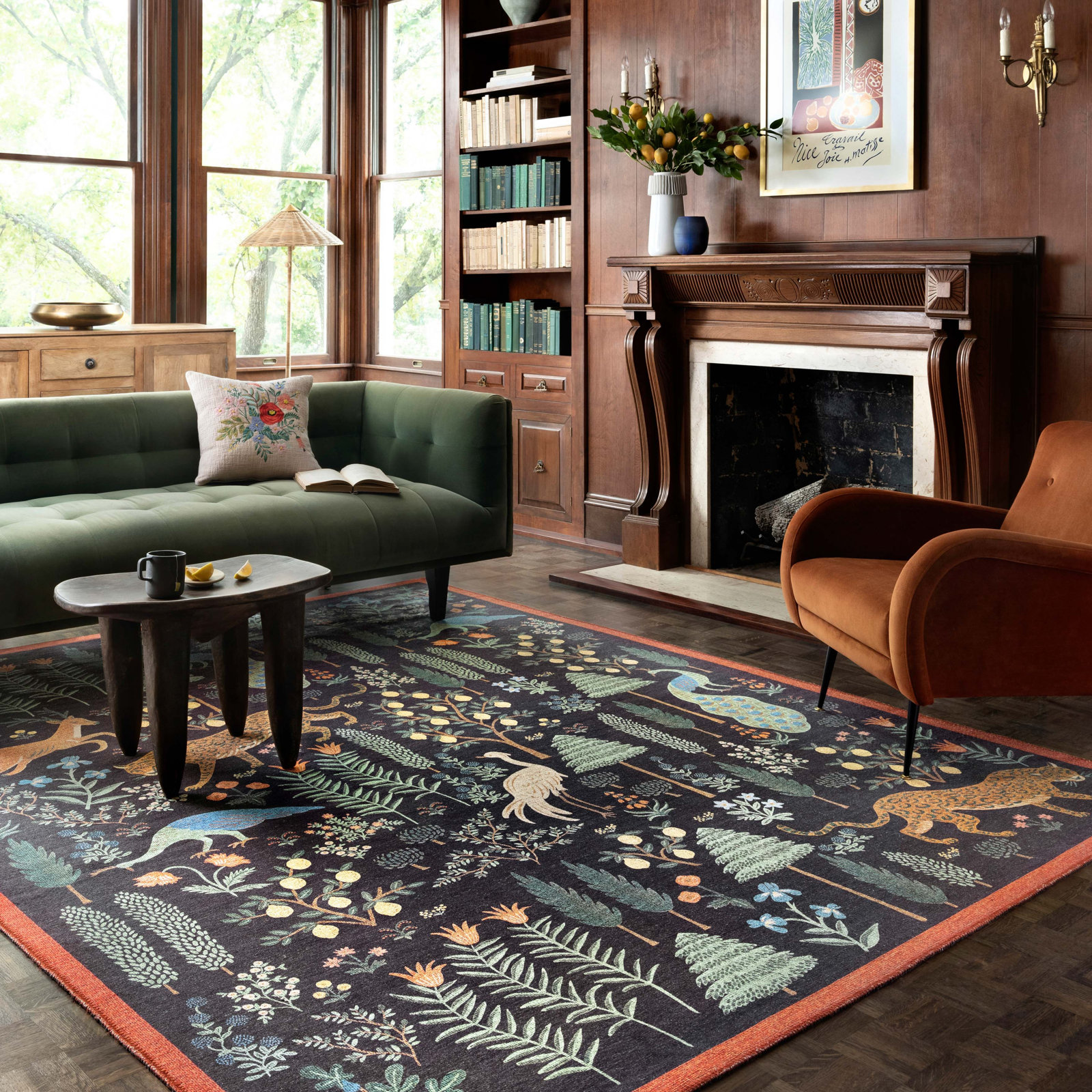 Rifle Paper Co. x Loloi Menagerie MEN-01 Les Fauves Black Area Rug, Rectangle 5' x 7'6"
