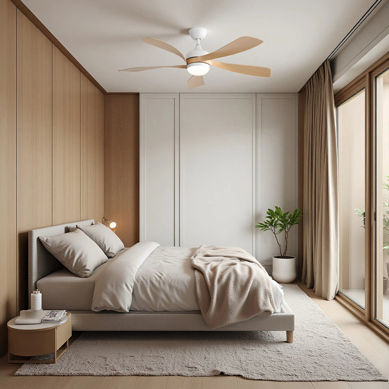 TurboBreeze 52'' - 5 Blade Modern Ceiling Fan with Dimmable Light Kit and Remote Control, Gold/White, 52" 