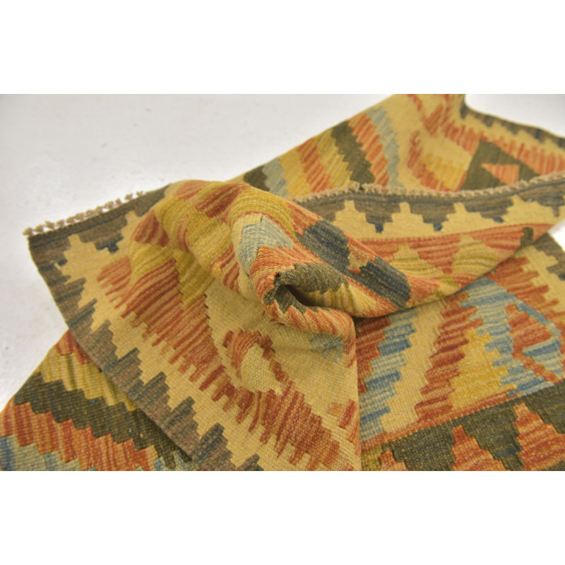 Tapis intérieur de la laine noué la orange/jaune 3 pi x 3 pi 5 po one-of-kind-main Lorain