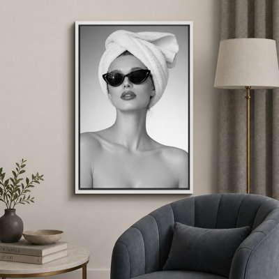 Art de femme spa noir et blanc, images de salle de bain, impression sur toile encadrée