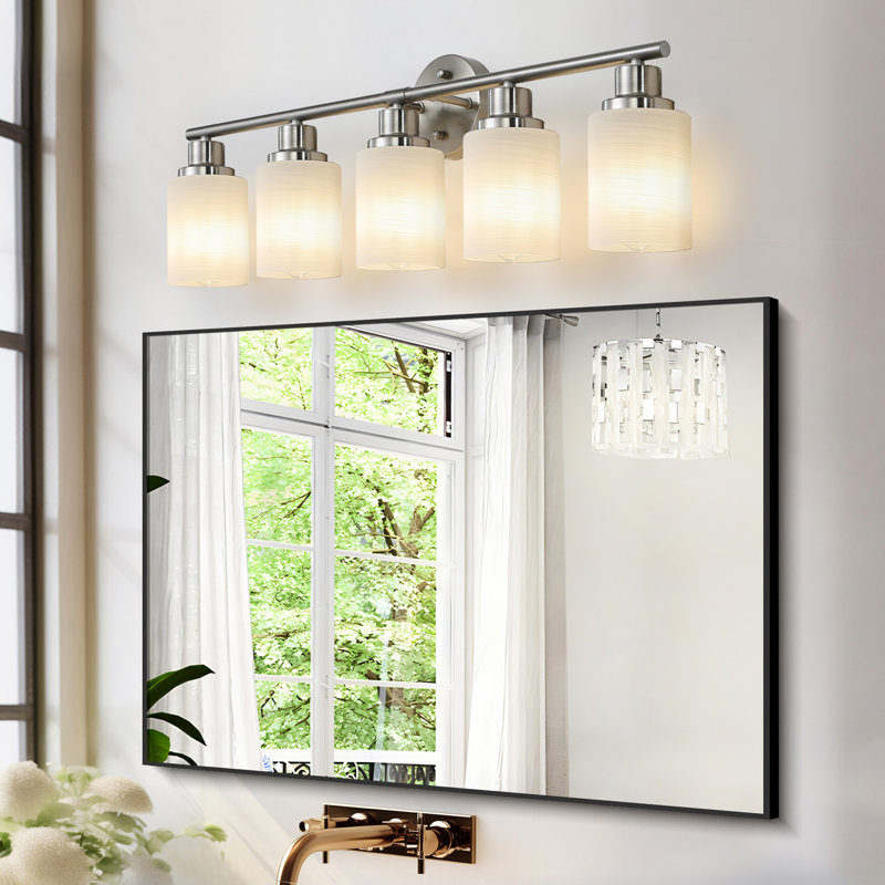 Meuble-lavabo doré - 4 luminaires avec abat-jour moderne en verre givré, Doré, Quatre lumières