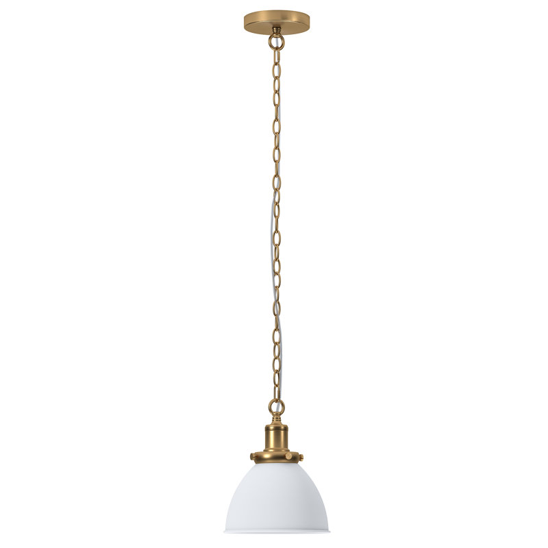 Elodie 1 - Light Brass Dome Pendant, 84" H x 5.13" W x 5.13" D, White