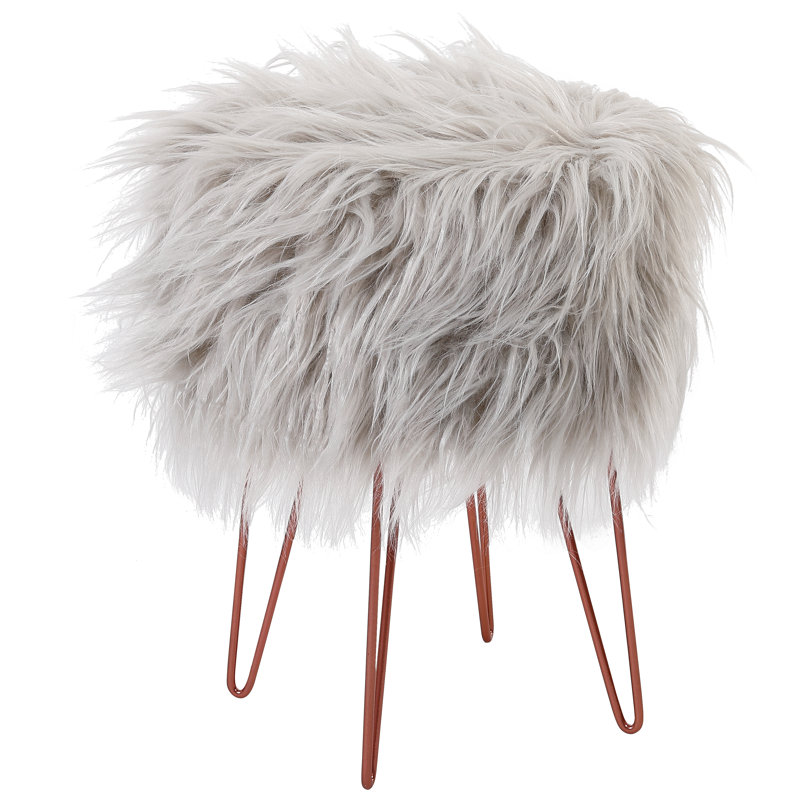 Tabouret de coiffeuse 14,5 po BirdRock Home, Fausse fourrure argent