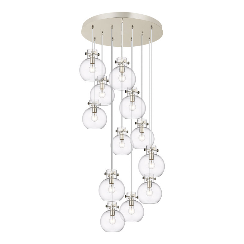 Luminaire suspendu sphère 12 lumières Amrith, Nickel poli, Transparent