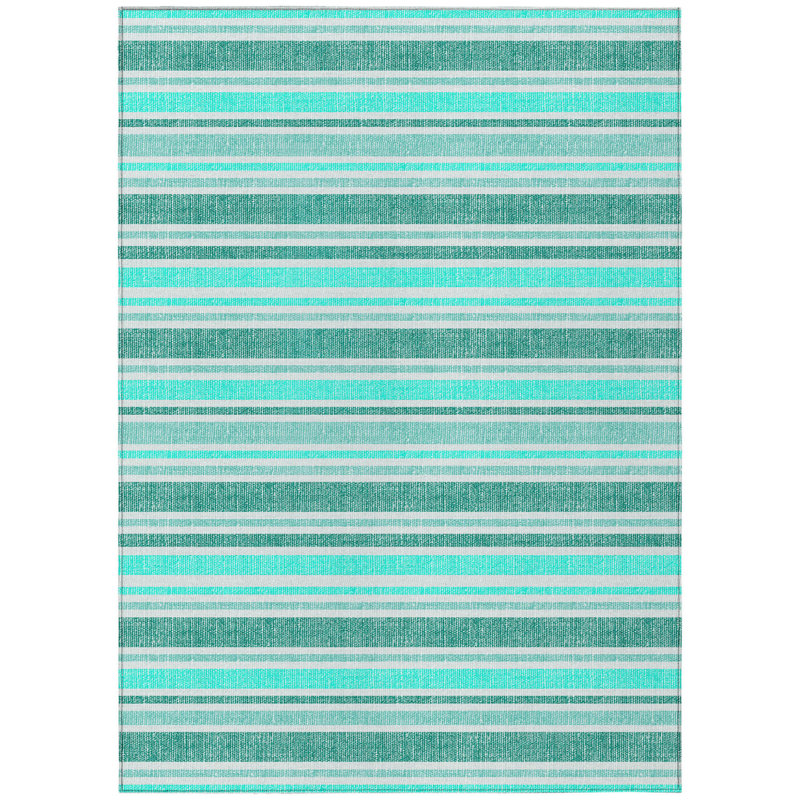 Tapis extérieur lavable antidérapant à rayures 9 pi x 12 pi turquoise