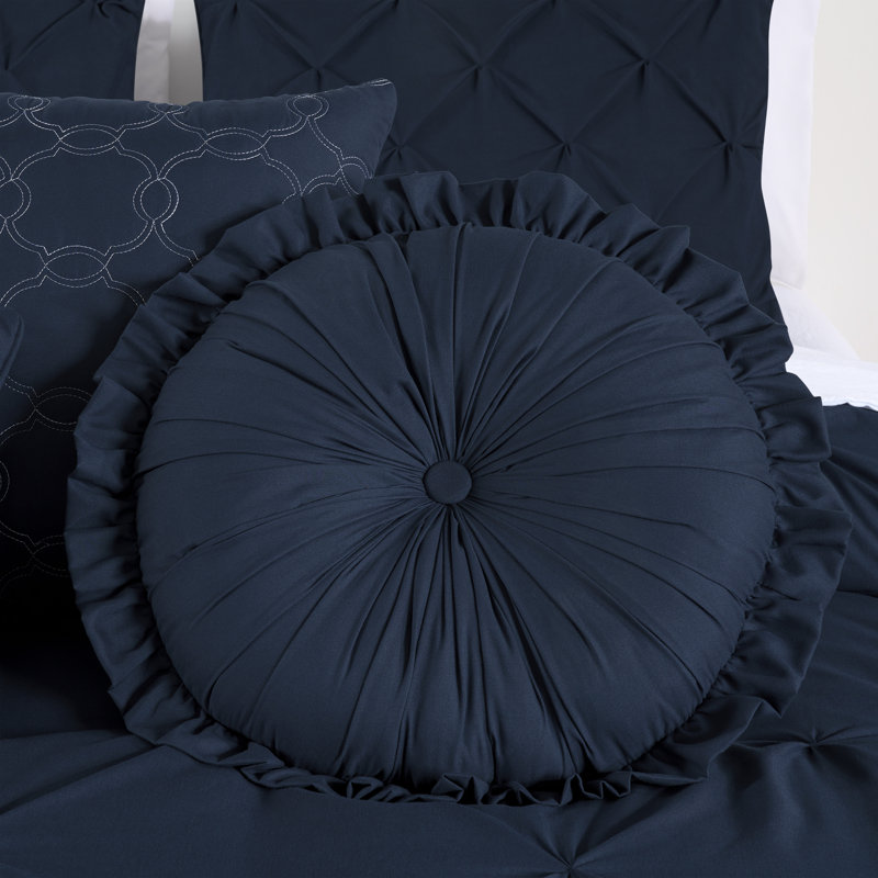 Ensemble d'édredon en microfibre 7 pièces Sydney Pintuck, Très grand californien, Bleu minuit