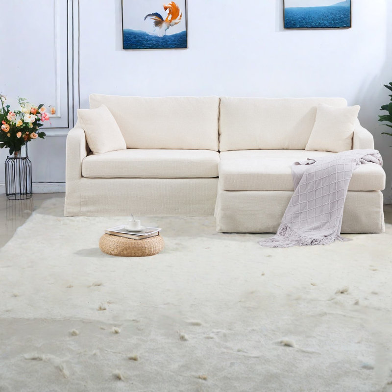 Grands canapés en chenille de 86,61 po avec repose-pieds, Modern Home Lounge