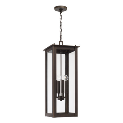 11" W x 28.5" H 4-Light Outdoor Rectangular Hanging Lantern with Clear Glass