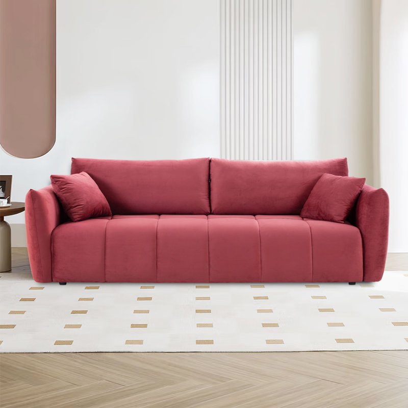 Vicente 85'' Modern Fabric Upholstered 3-Seater Sofa, Red Wine Fabric