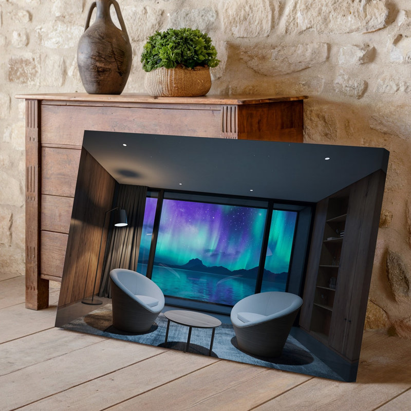 Toile, cadre intérieur serein, comprenant un art mural moderne et confortable avec deux fauteuils blancs incurvés élégants et un art mural minimaliste