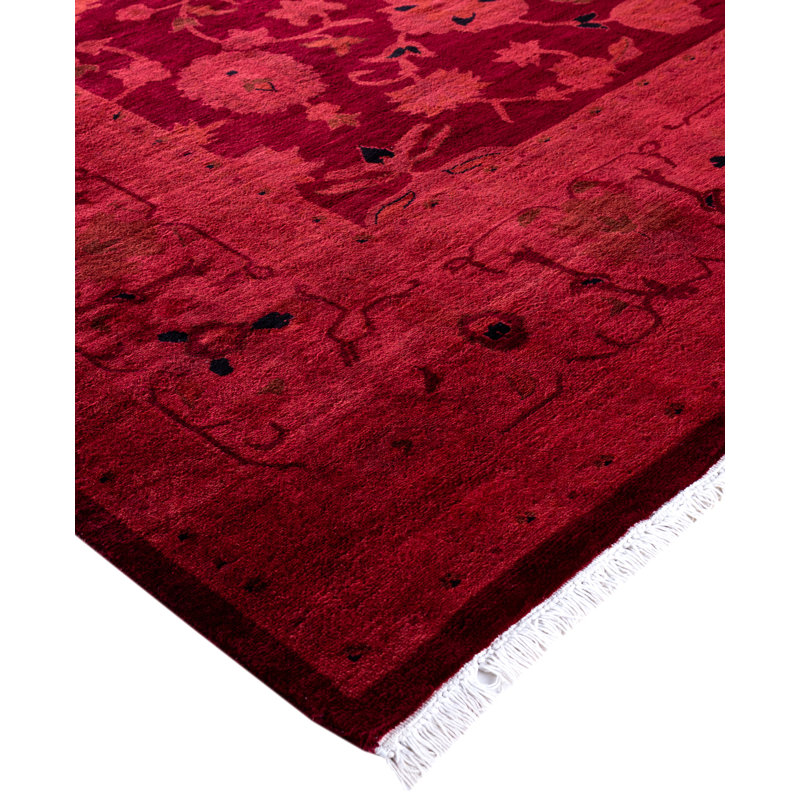 Overdyed Hand-Knotted Wool Modern-Contemporary Red Area Rug 8' 10" x 11' 10"