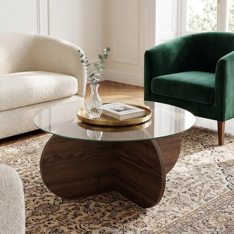Table basse Arlo, Transparent, Noyer