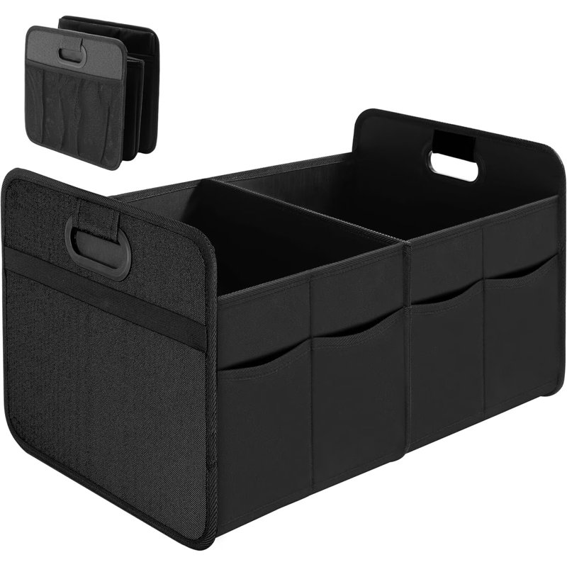 Organisateur de coffre pour voiture, rangement de voiture pliable à 2 compartiments de 50 L, antidérapant et imperméable pour les voyages, noir / gris vert / gris / rouge