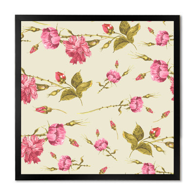 Roses rétro et fleurs sauvages sur fond beige - Impression sur toile
