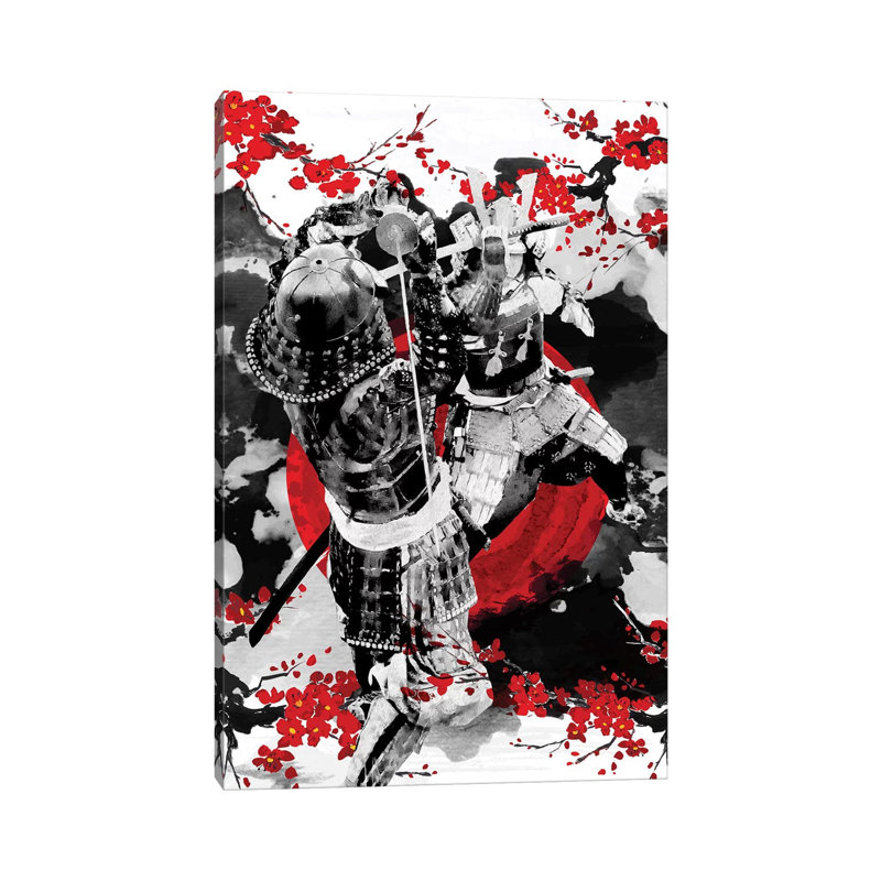 Sakura Samurai Dueling by Cornel Vlad - Wrapped Canvas Painting, 101.6cm H x 66.04cm W x 1.905cm D