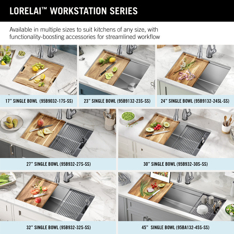 Delta Lorelai™ 45" L Workstation Kitchen Sink Undermount 16 Gauge Stainless Steel Single Bowl with 2-Tier WorkFlow™ Ledge