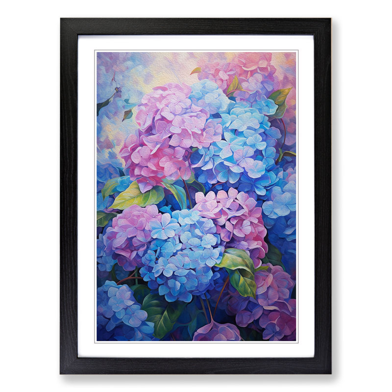Hydrangea Impressionism - Single Picture Frame Print on Wood, Black Framed, 64cm H x 46cm W x 2cm D
