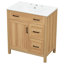 Meuble-lavabo de 30 po en bois avec cadre en bois massif, 1 porte à fermeture douce, 2 tiroirs à fermeture douce, tablette réglable, armoire de rangement moderne