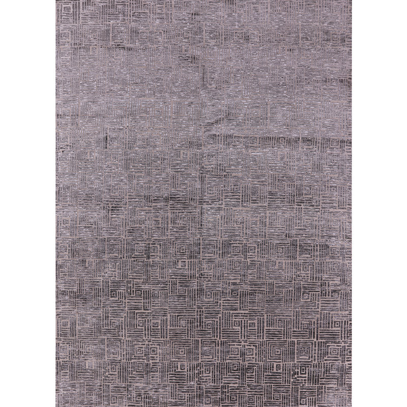 Tapis gris à motif géométrique Bornier, Rond 8 pi