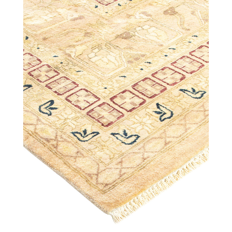 Ivory Hand-Knotted Wool 9' x 12' Rectangular Area Rug