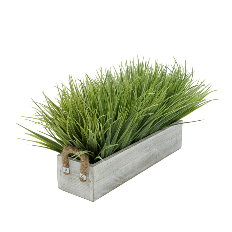 Herbe d'oignon artificielle en pot, Gris, H 10 po x l 21 po x P 10 po, Vert pâle