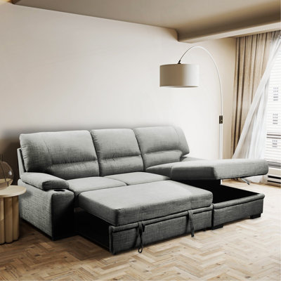 Canapé-lit modulaire de luxe avec rangement et porte-gobelets, gris
