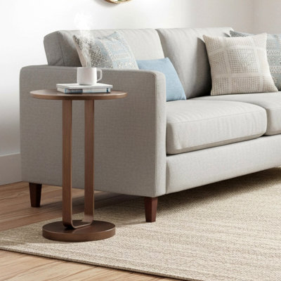 Tareel Antique Bronze Round Accent Table With Unique Open Oval Pedestal, Perfect For Modern And Traditional Decor.
