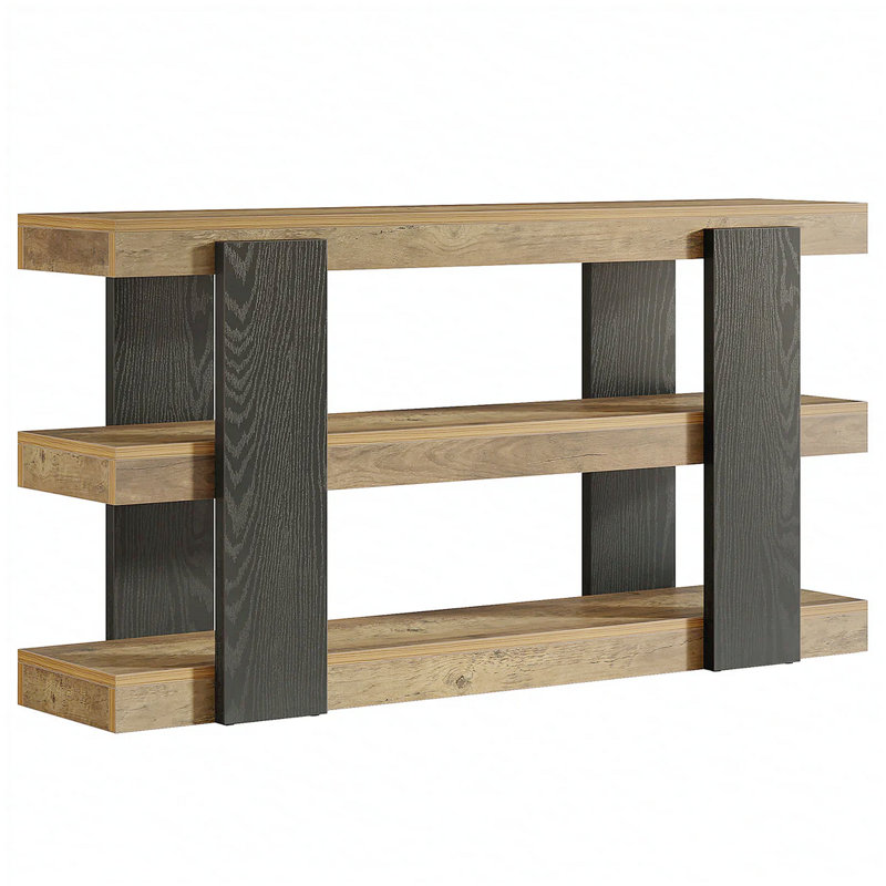 Console polyvalente à 3 niveaux avec charme rustique, idéale pour les entrées et les salons