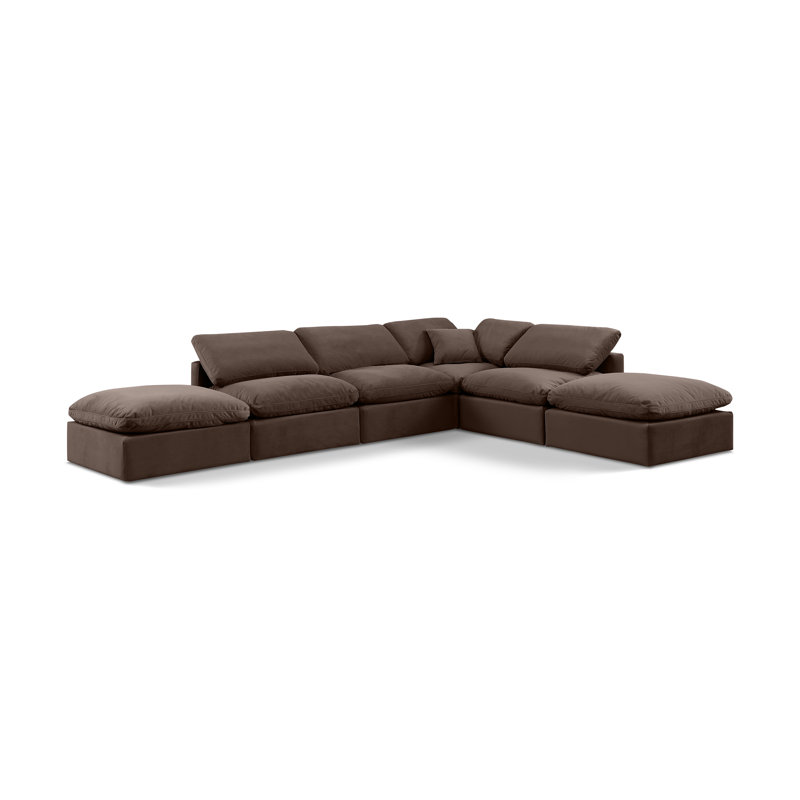 Itala Velvet L-Shaped Sectional Reversible, Brown Velvet