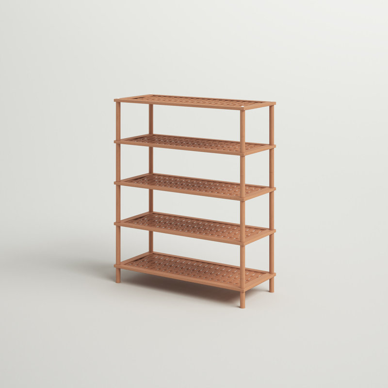 Lightweight Bamboo 5-Tier Shoe Rack with Basket Weave Shelves