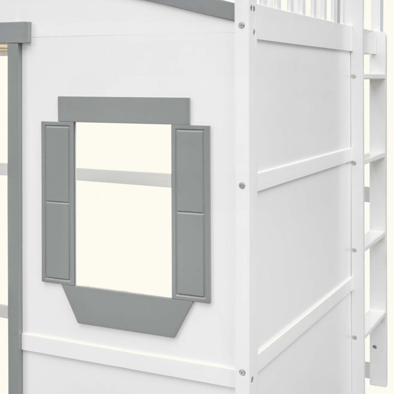 Lit mezzanine avec échelle House, Blanc / Gris, Lit double