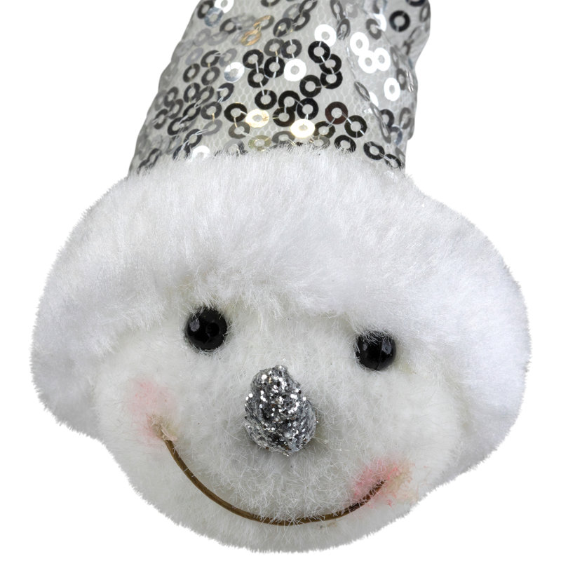 6" Smiling Snowman Head Wearing A Silver Sequin Santa Hat Christmas Ornament