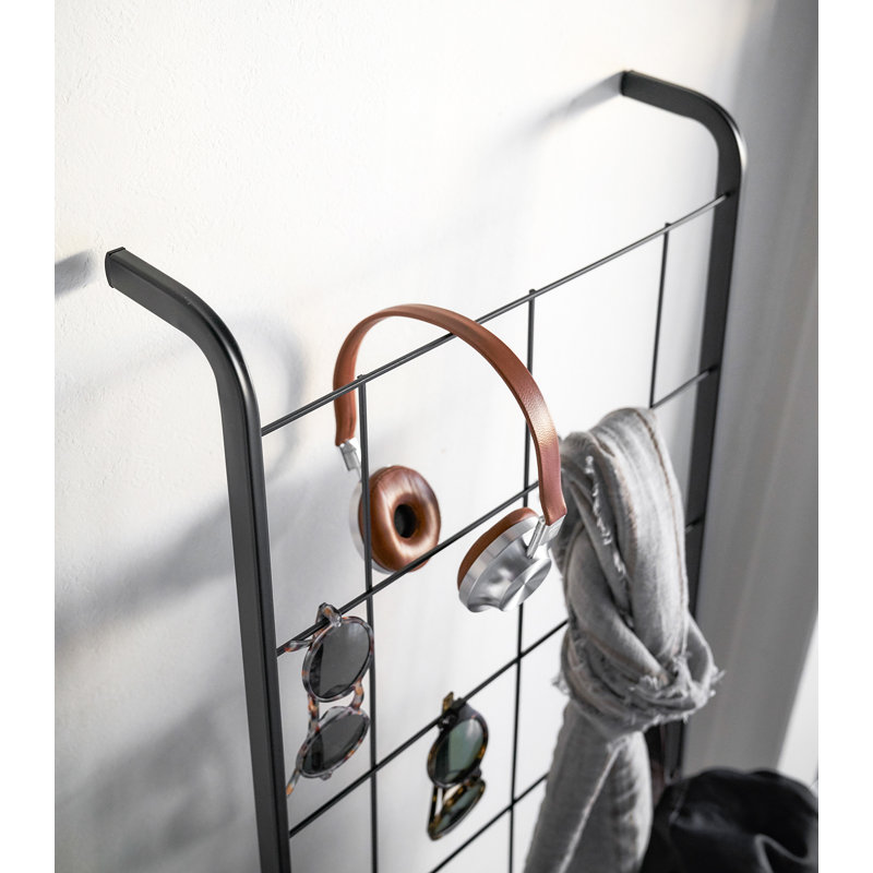 Black Steel Grid-Panel Leaning Ladder Storage Rack