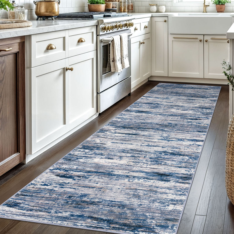 Tapis de couloir lavable 3 x 8 Modern Modern, Bleu marine / gris / neutre / multicolore, Tapis de couloir 3 pi x 8 pi