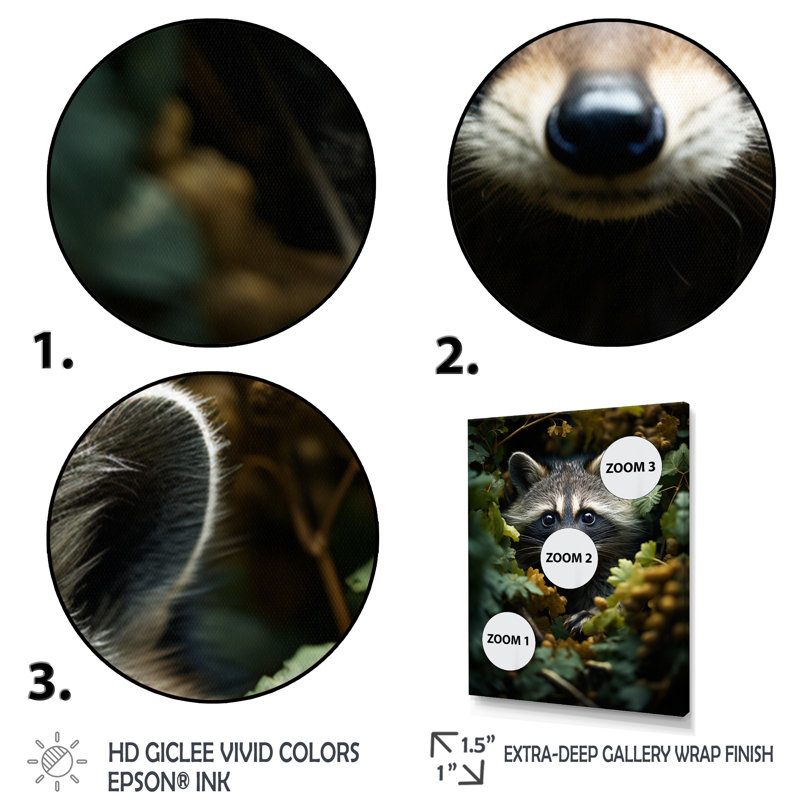 Curious Raccoon Collage VI - impression, H 20 po x l 12 po, Toile blanche à cadre unique