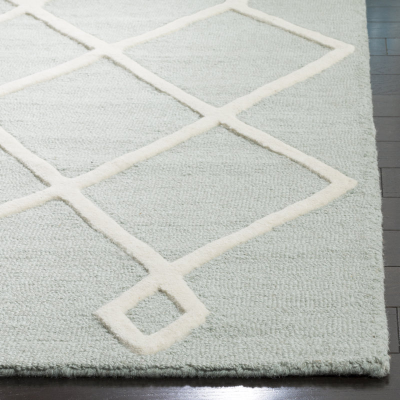 Krystyna Geometric Handmade Tufted Wool Mint Area Rug, Rectangle 3' x 5'