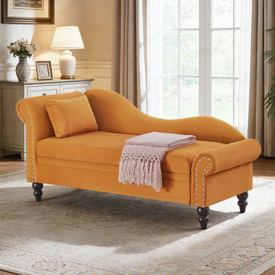 Velvet Chaise Lounge with Hidden Storage and Nailhead Trim