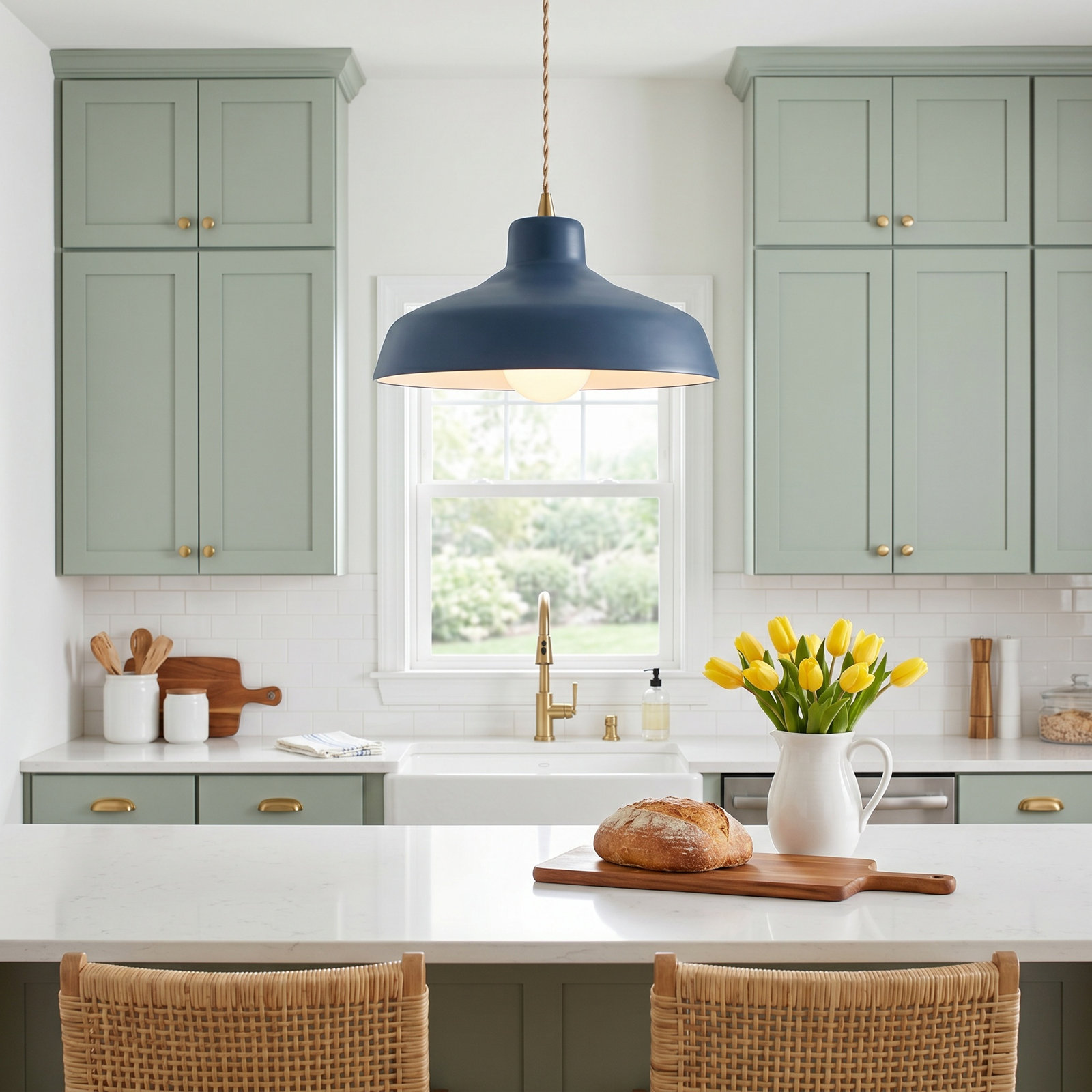 Fallon Ceramic Dimmable Pendant, 5.75" H x 11.5" W x 11.5" D, Midnight Sky, Antique Brass