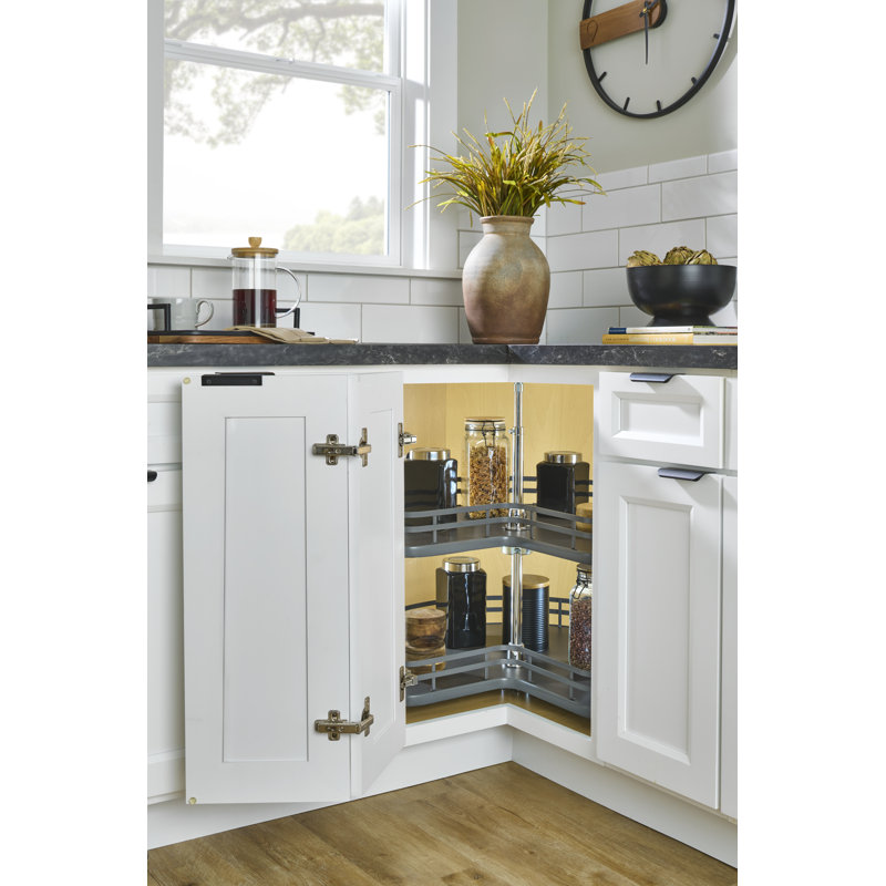 28" Orion Gray Solid Bottom 2-Shelf Kidney-Shaped Lazy Susan for Corner Base Cabinet